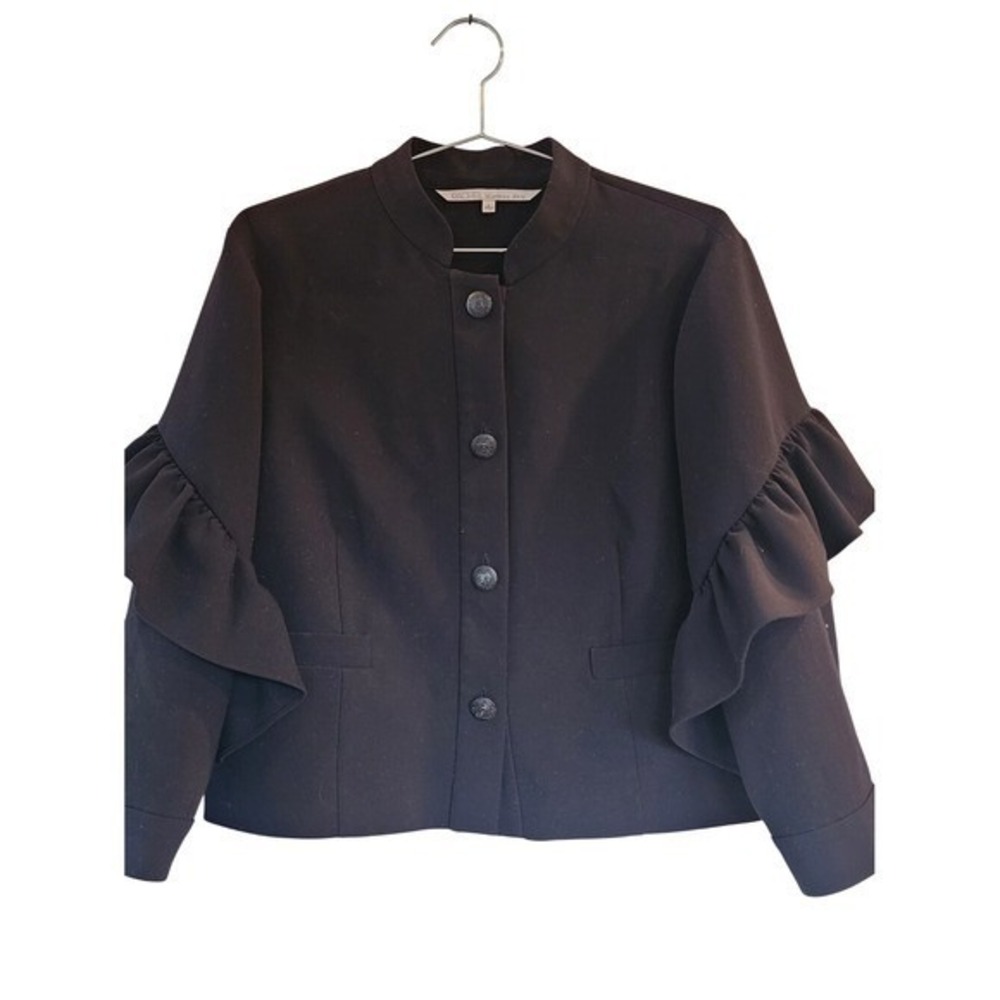 Rachel Roy Ruffle Sleeve Blazer Women Large Black Career Professional Casual